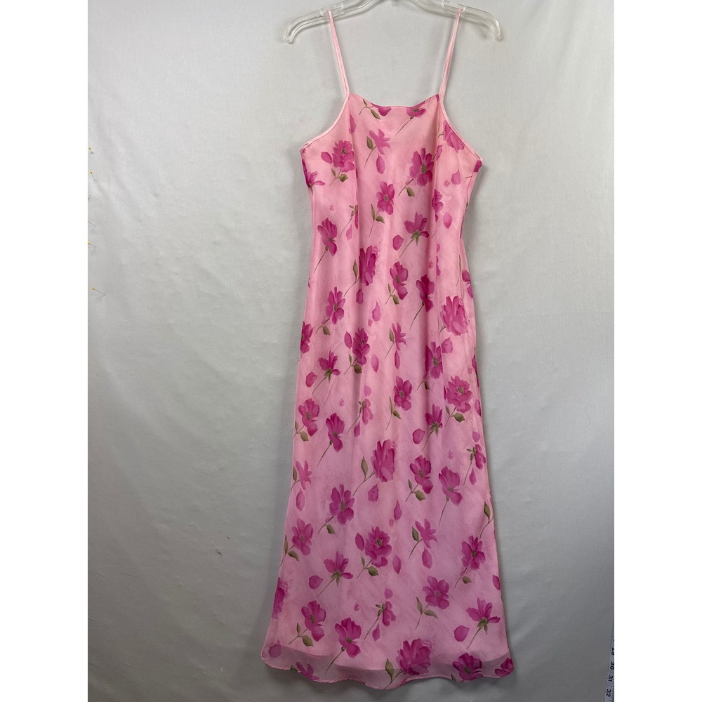 Valerie Stevens Y2k Vintage Floral Slip Dress Womens Small Pink Chiffon Maxi